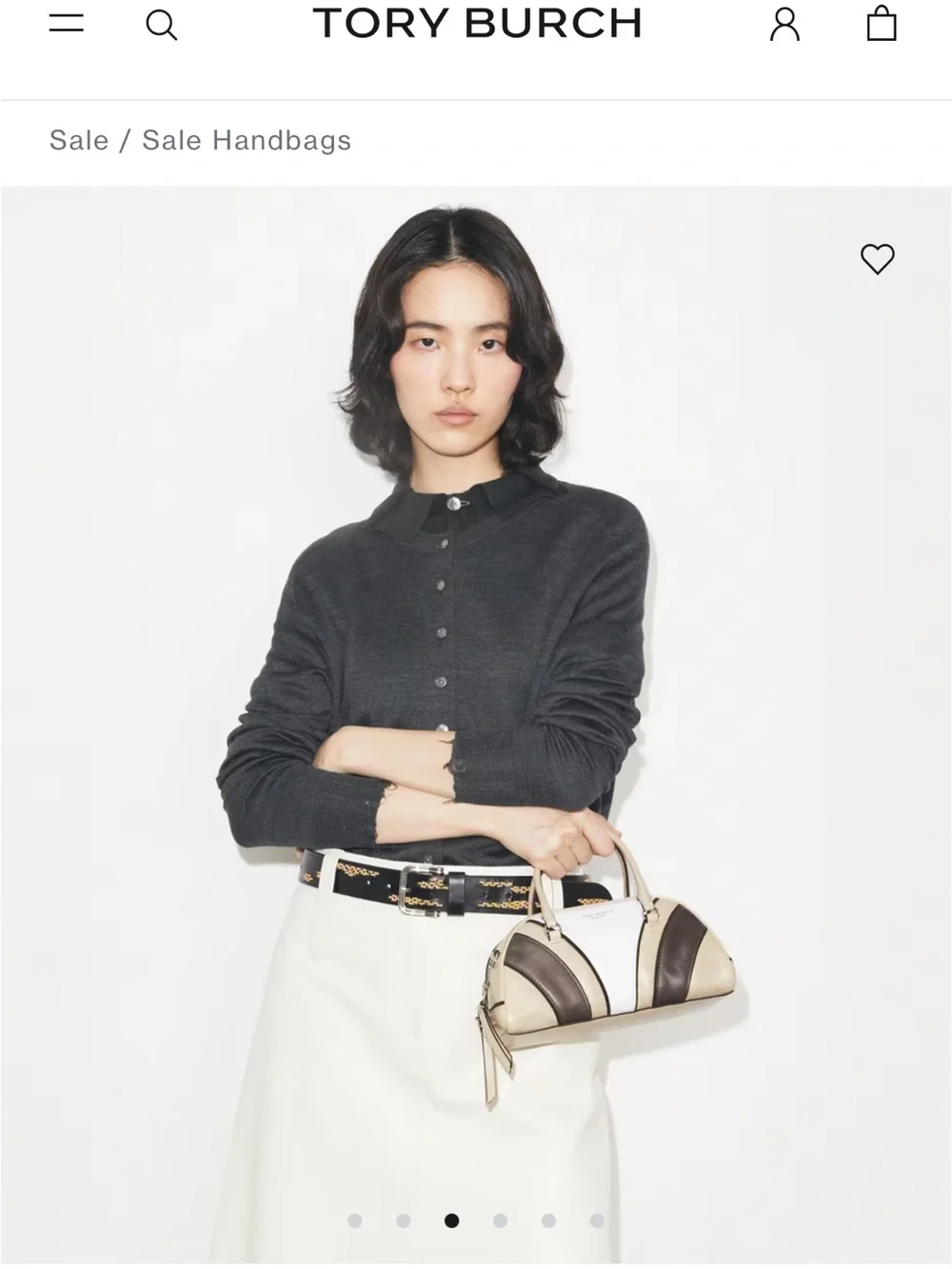 Tory Burch Tricolor Dome Satchel in Cream, White & Taupe